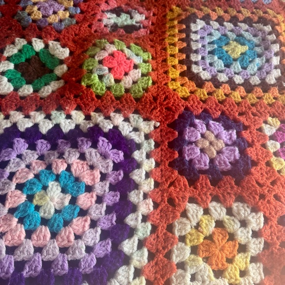 Colorful Handknit Crochet Retro Patchwork Grannie Bohemian Blanket - Picture 2 of 3